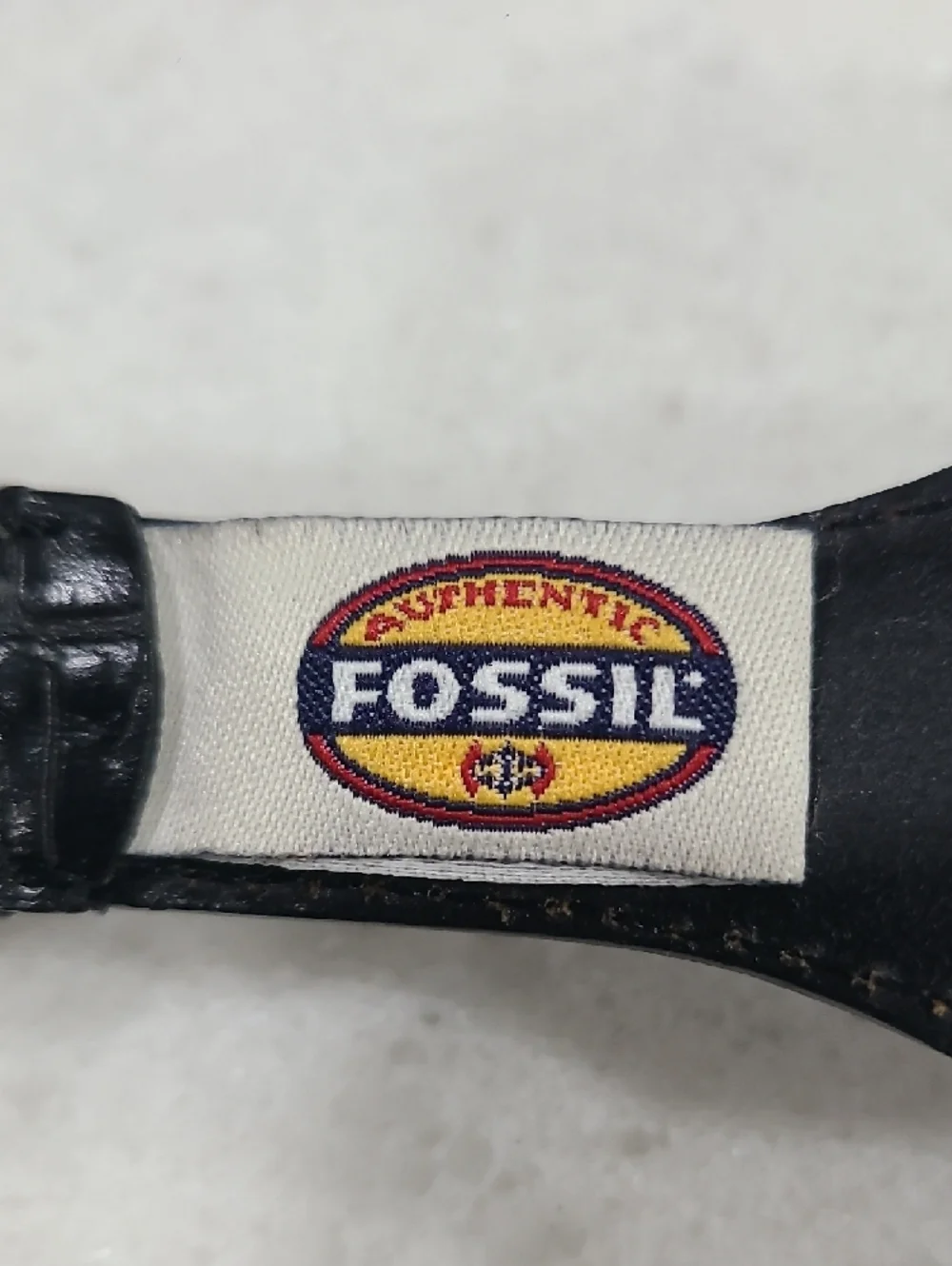 Fossil Black croc Embos Leather Belt with Silver Western-Style Buckle and Accent